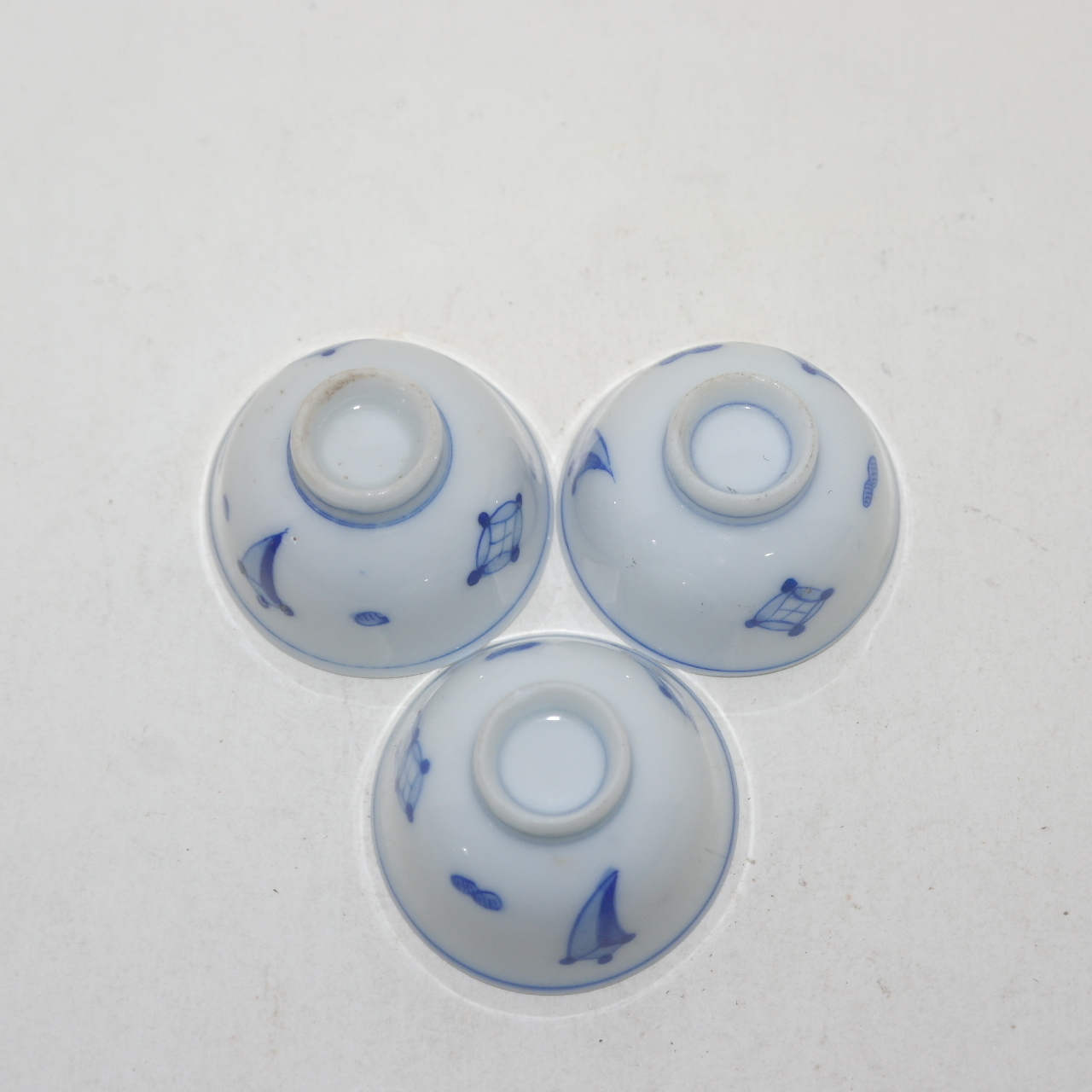 연대좋은 청화백자추상문 잔 3점