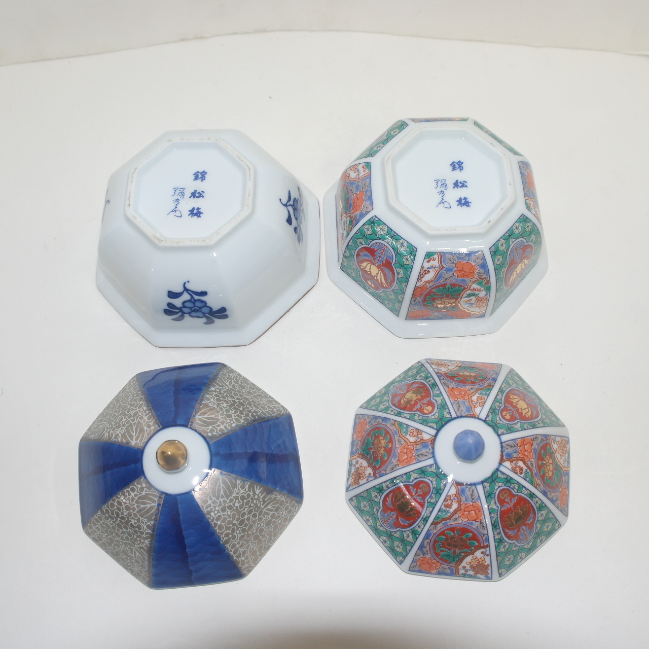 금송매(錦松梅) 청화백자진사화문금채 각진합 2점셋트