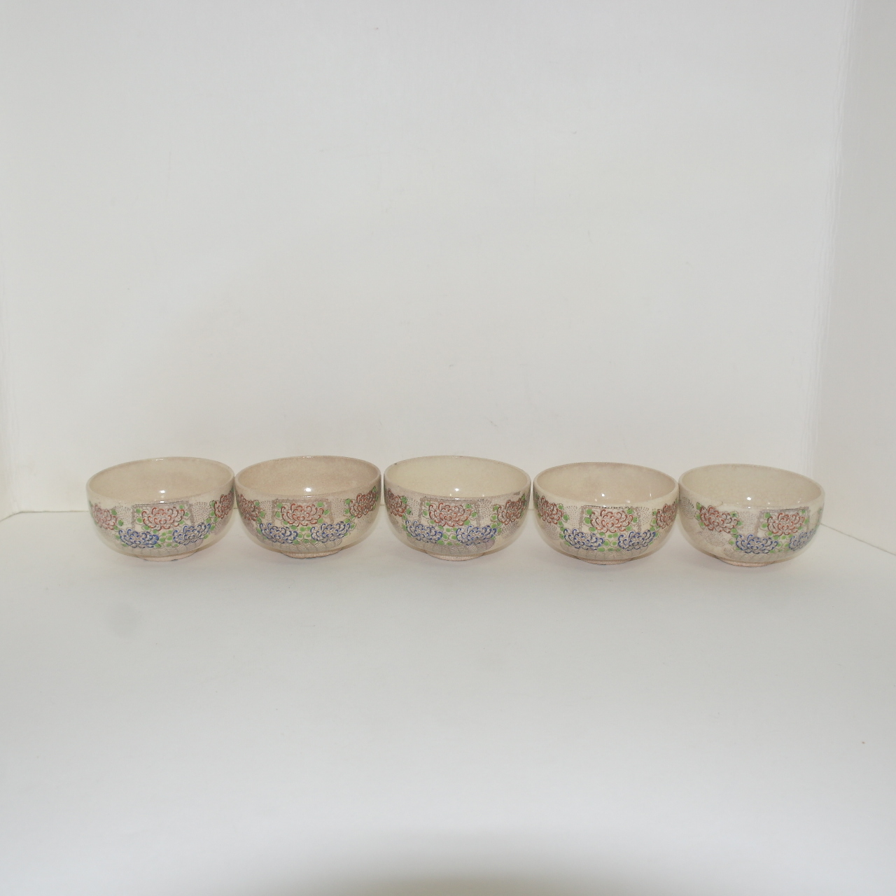 연대가좋은 교토사스마 청수요(淸水) 진사은채화문잔 5점셋트