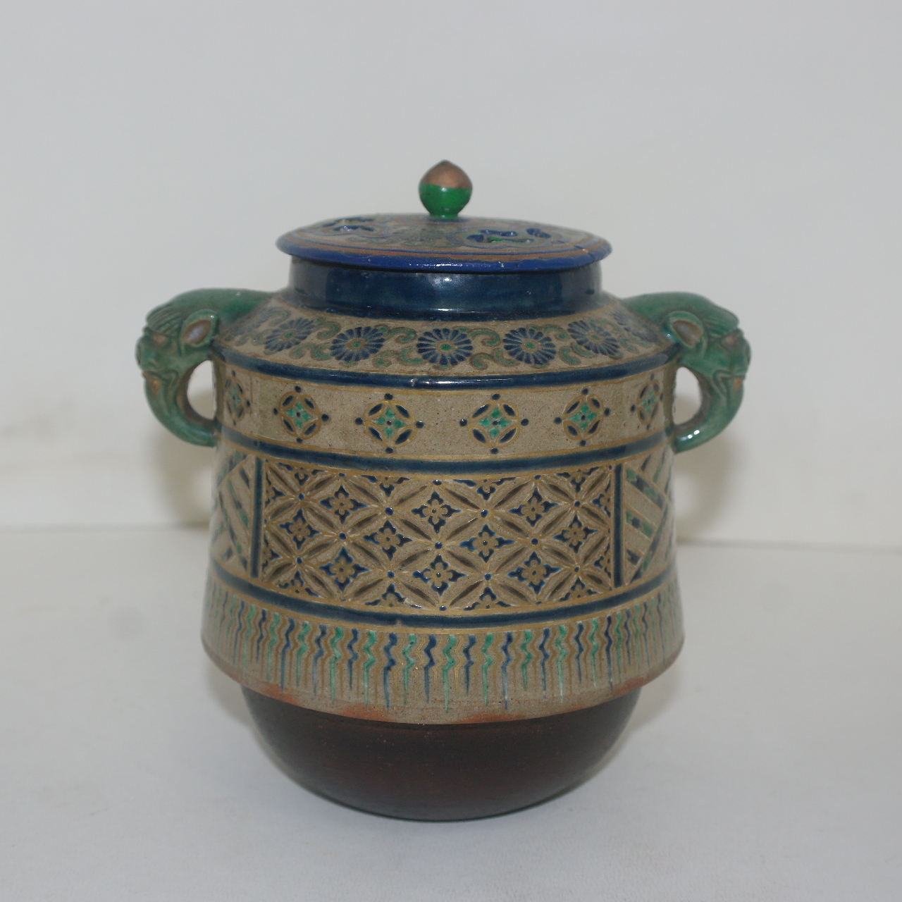 명품골동-청자 청화금채화문 투각 다부