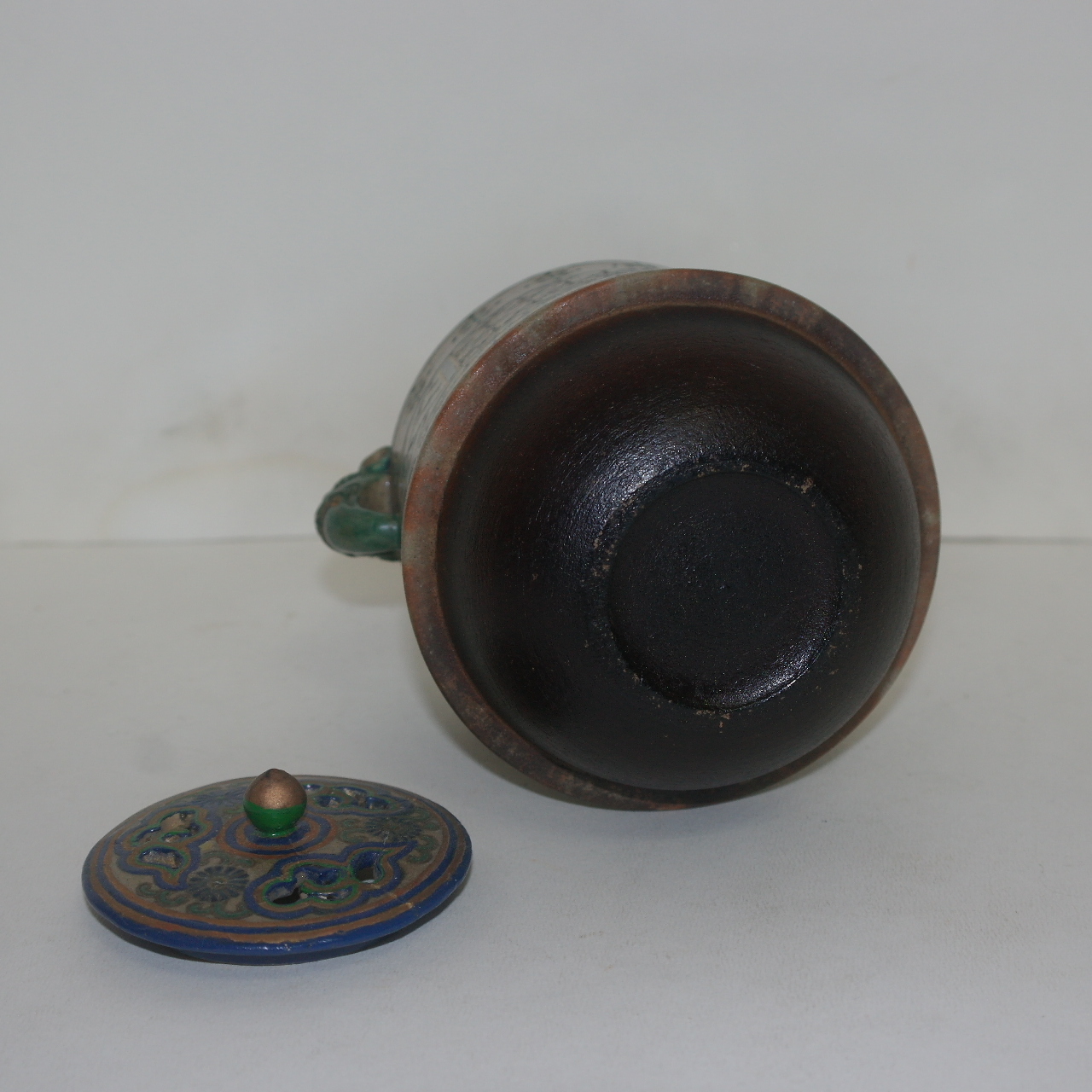 명품골동-청자 청화금채화문 투각 다부