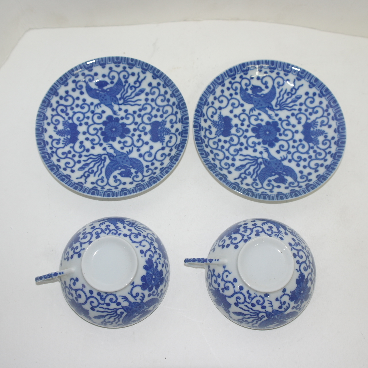 연대가좋은 초창기 종이같이 얇은 청화백자 커피잔 2셋트