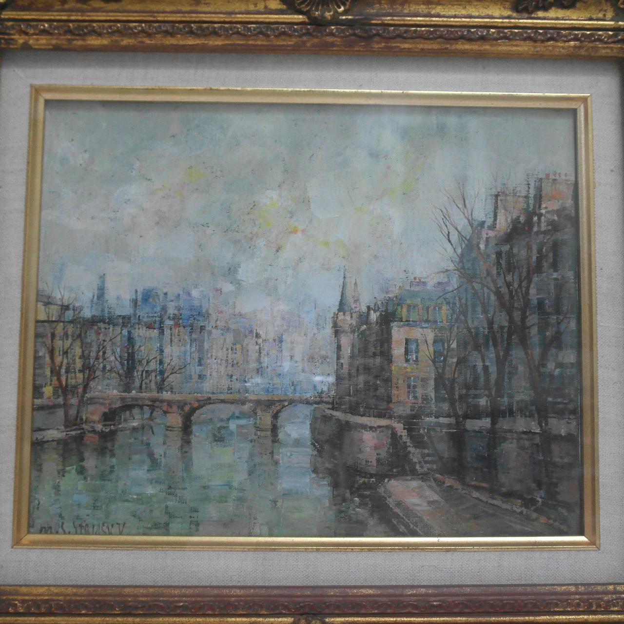 나무액자에 유화 도시풍경그림