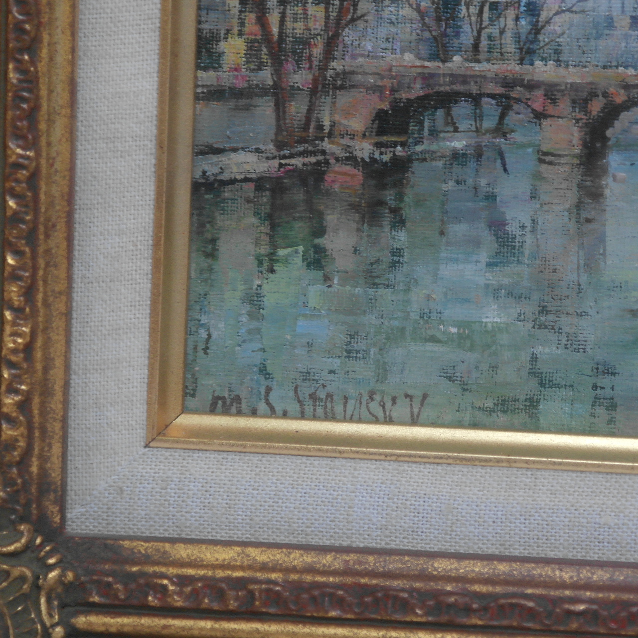 나무액자에 유화 도시풍경그림