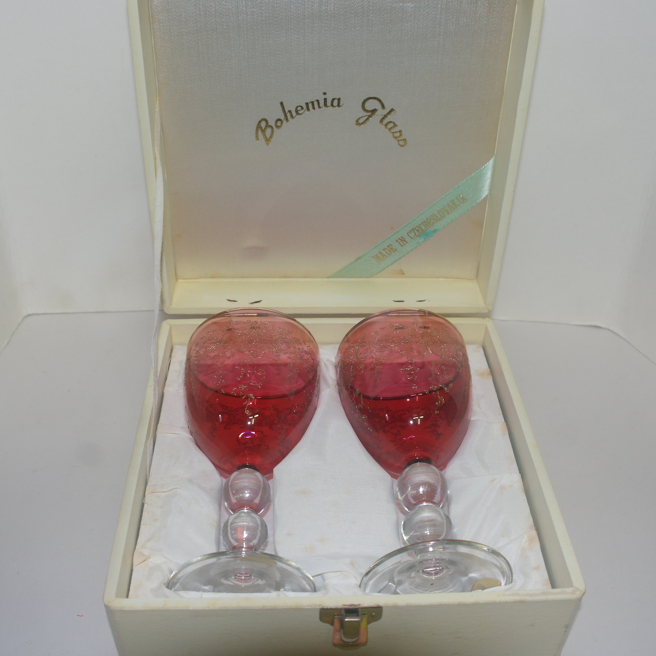 보헤미아 크리스탈 금채화문 잔 2점셋트