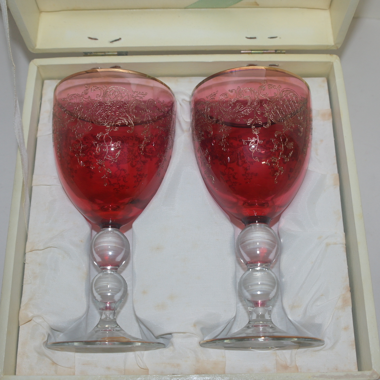 보헤미아 크리스탈 금채화문 잔 2점셋트