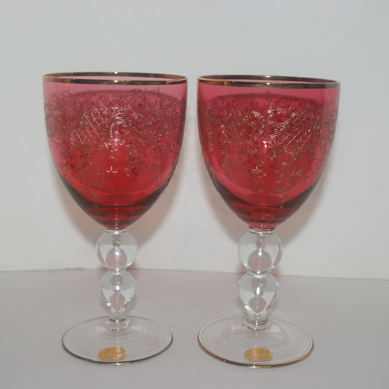 보헤미아 크리스탈 금채화문 잔 2점셋트