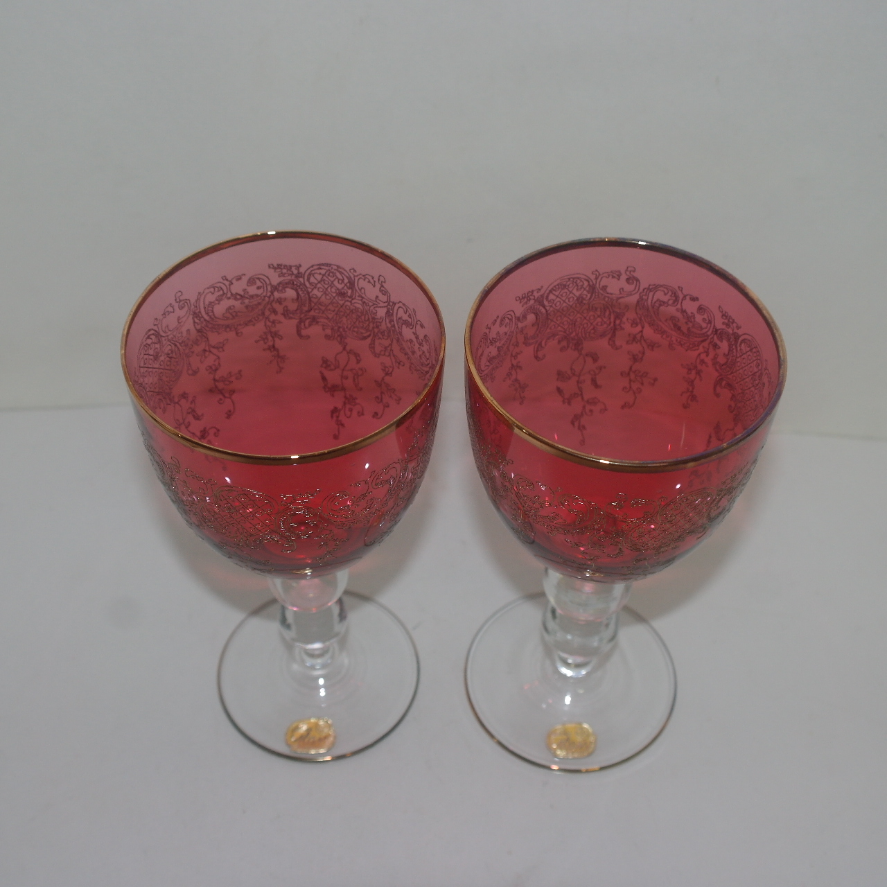 보헤미아 크리스탈 금채화문 잔 2점셋트