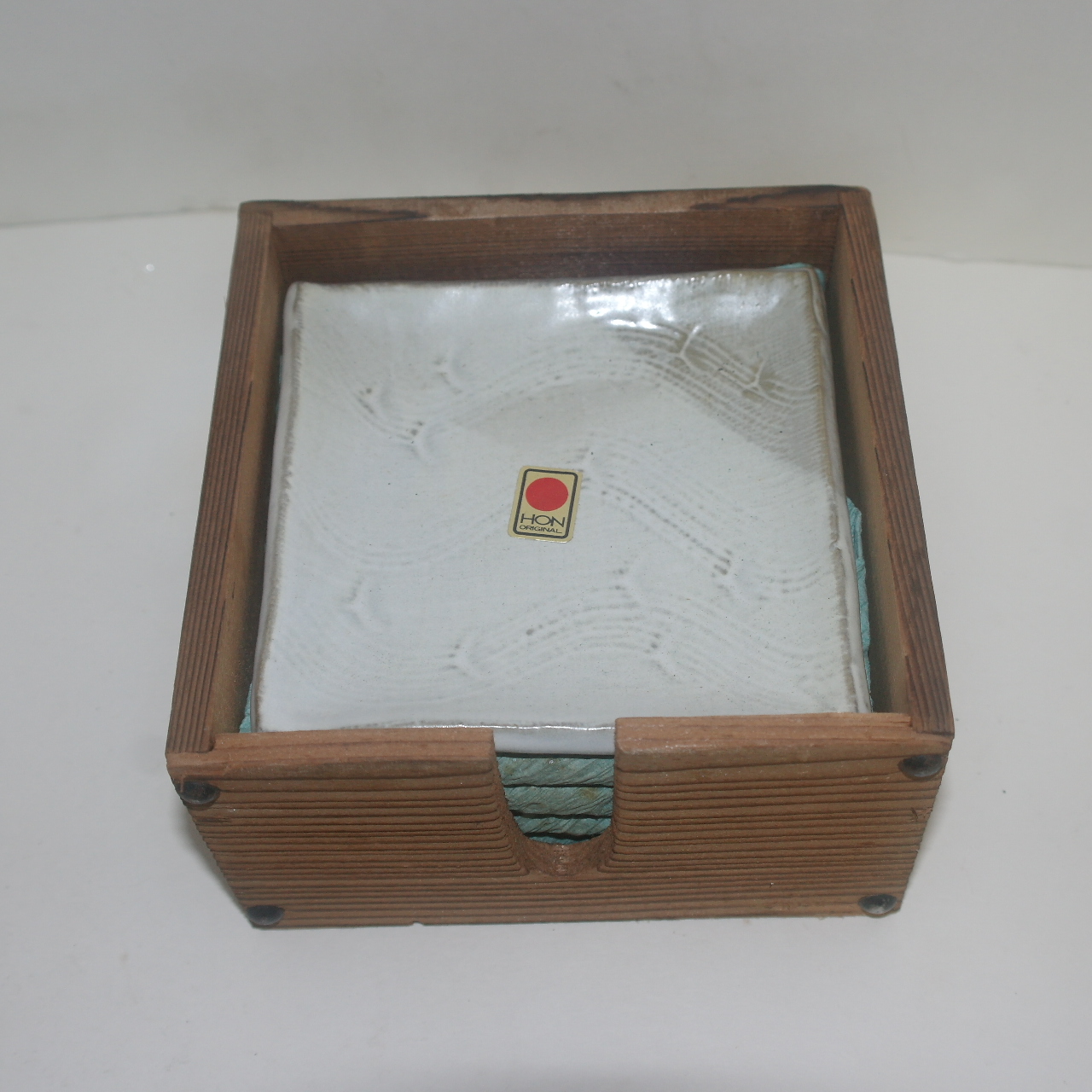 나무사각함과 분청자사각완 5점셋트