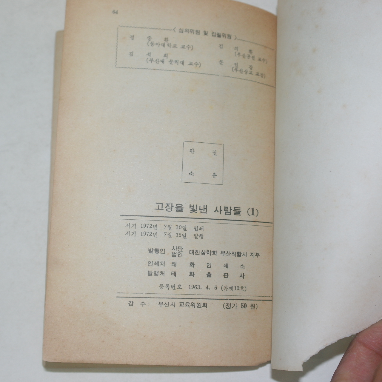 1972년 삼락회 고장을 빛낸 사람들(부산)