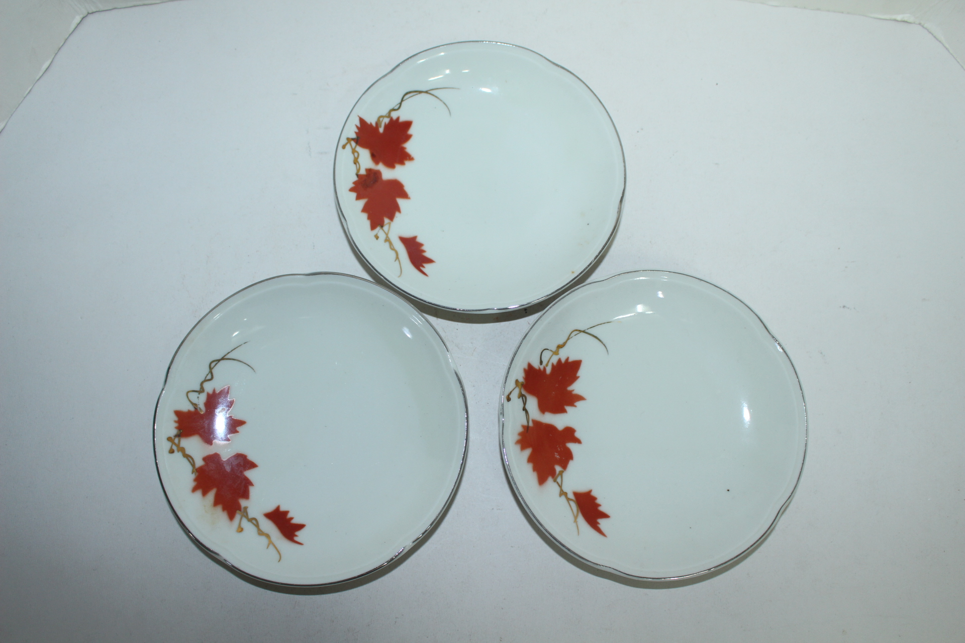 백자 진사금채 단풍문 완 3점