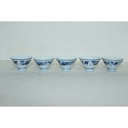 명품-평안향운(平安香雲) 청화백자비익조 수자문 잔 5점셋트