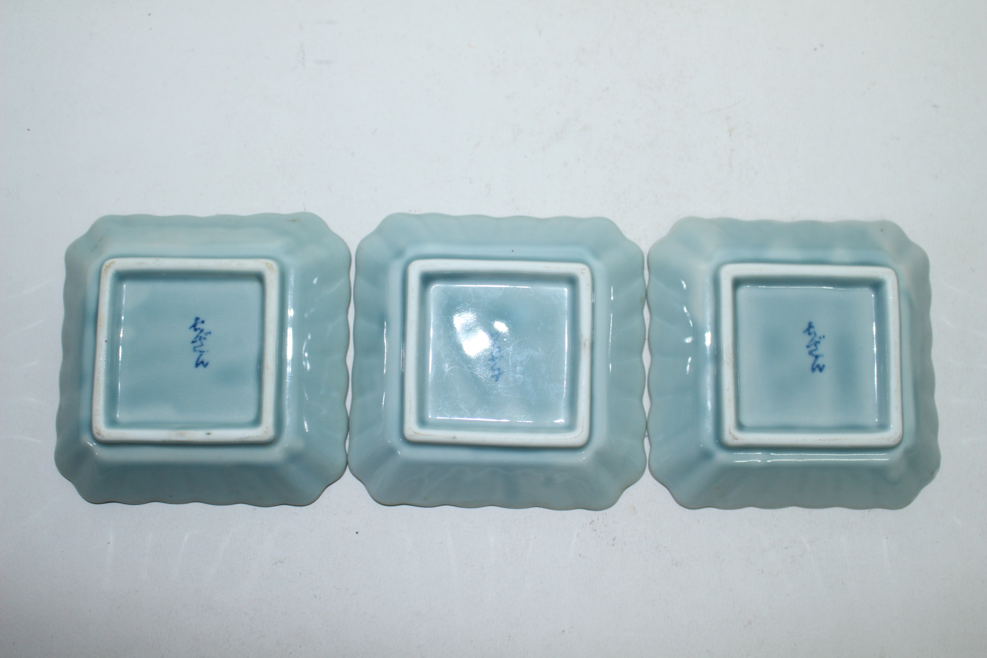 이마리 청화백자 화문 사각화형완 3점