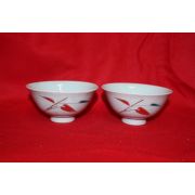 백자금채죽문 자완 2점