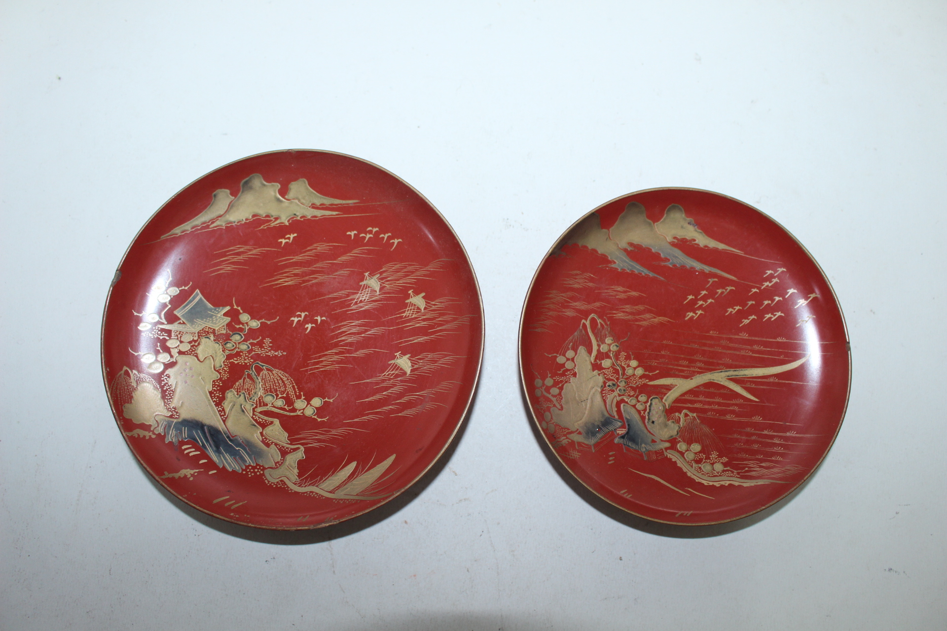 나무에 금채산수문 완 2점