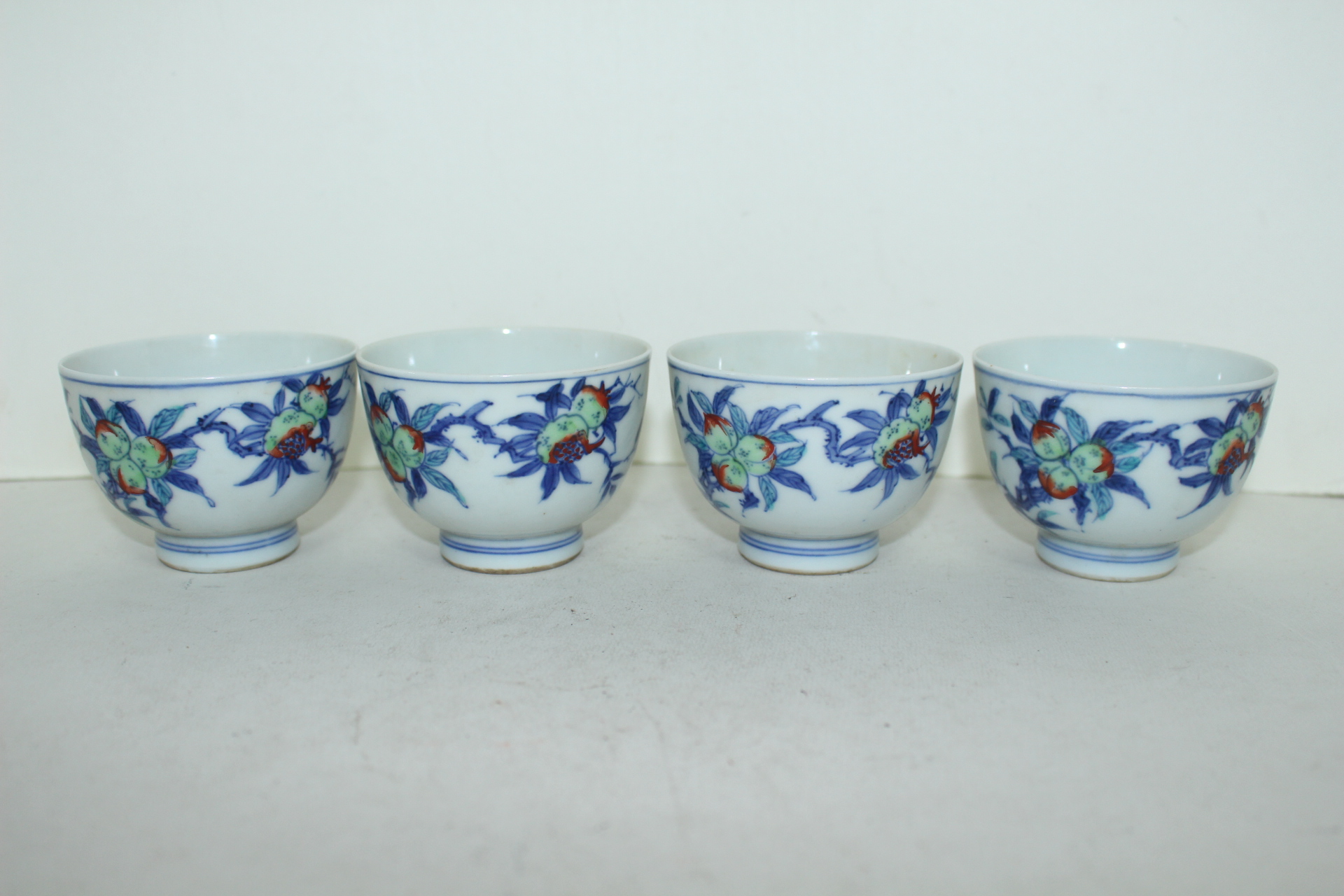 연대가좋은 청화백자진사화문잔 4점