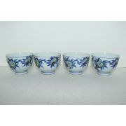 연대가좋은 청화백자진사화문잔 4점