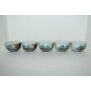 연대가좋은 구다니 청화백자진사금채산수문 잔 5점