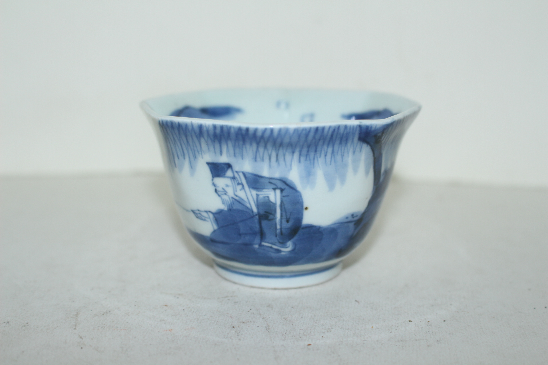 명품-에도시기 청화백자산수문 각진잔