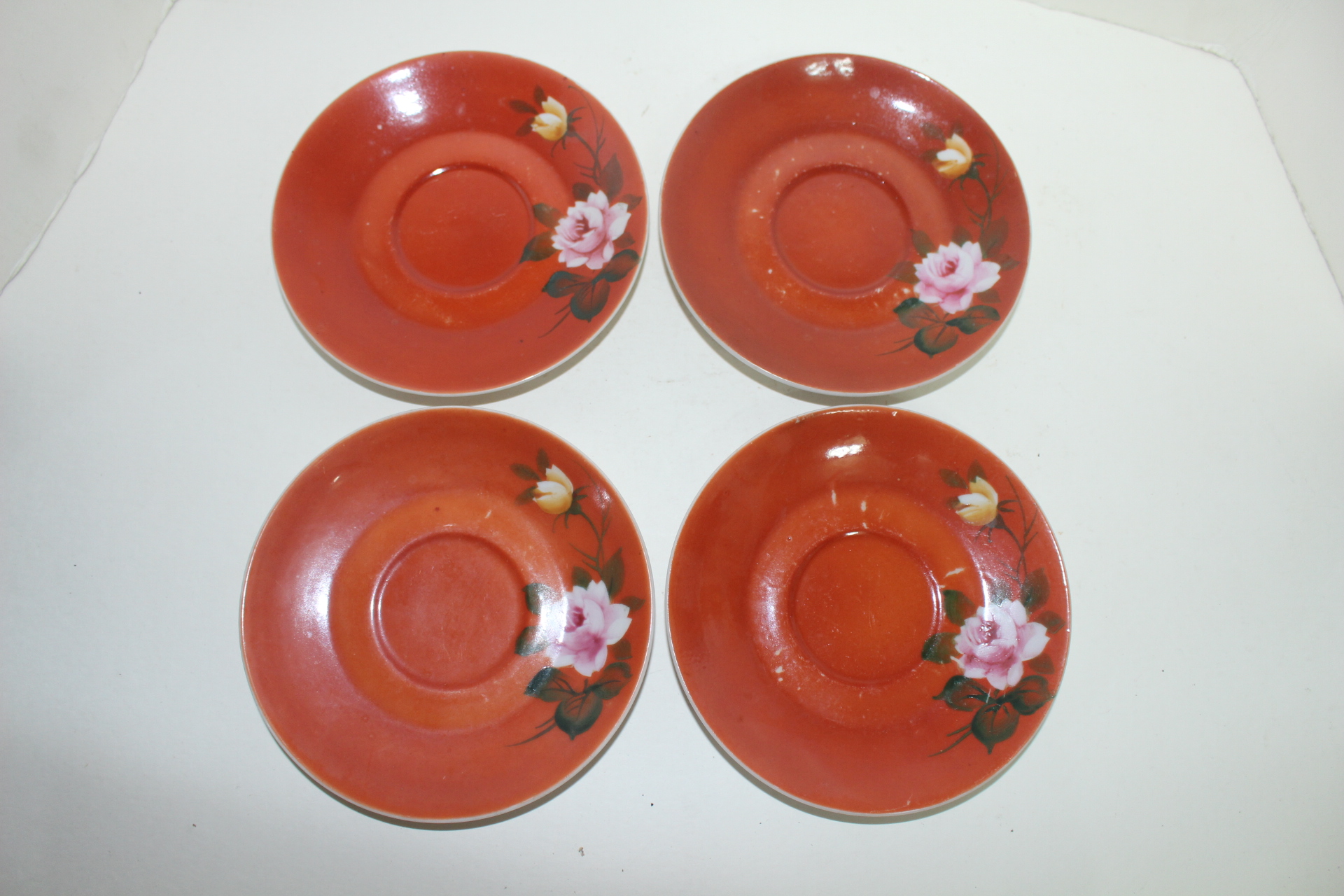 근대사 장미문 백자 잔받침 4점