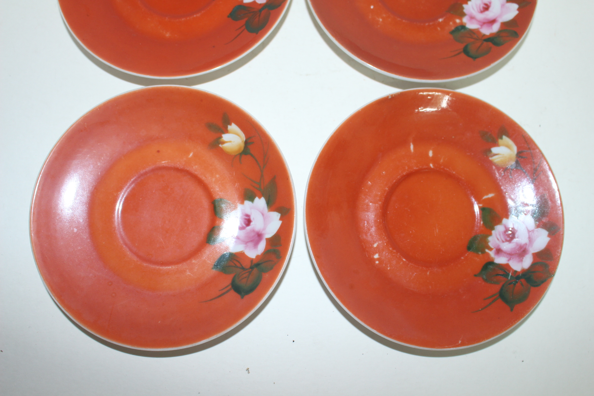 근대사 장미문 백자 잔받침 4점