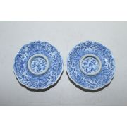 100년이상된 고이마리 청화백자화문 화형잔잔대 2점