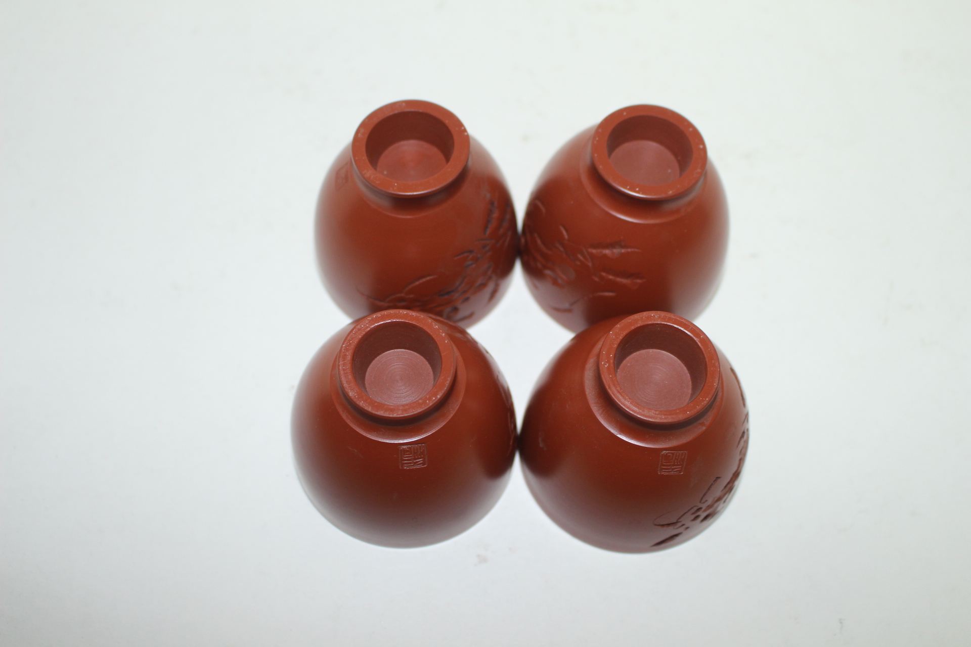 쇠소리가 나는 아주강한 자사도자기 음각화문 4인다관셋트