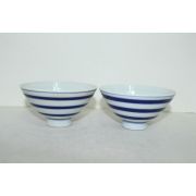 외사기 청화백자 줄문자완 2점