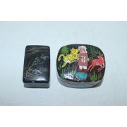 나무와 종이로된 화문이 그려진 함2점