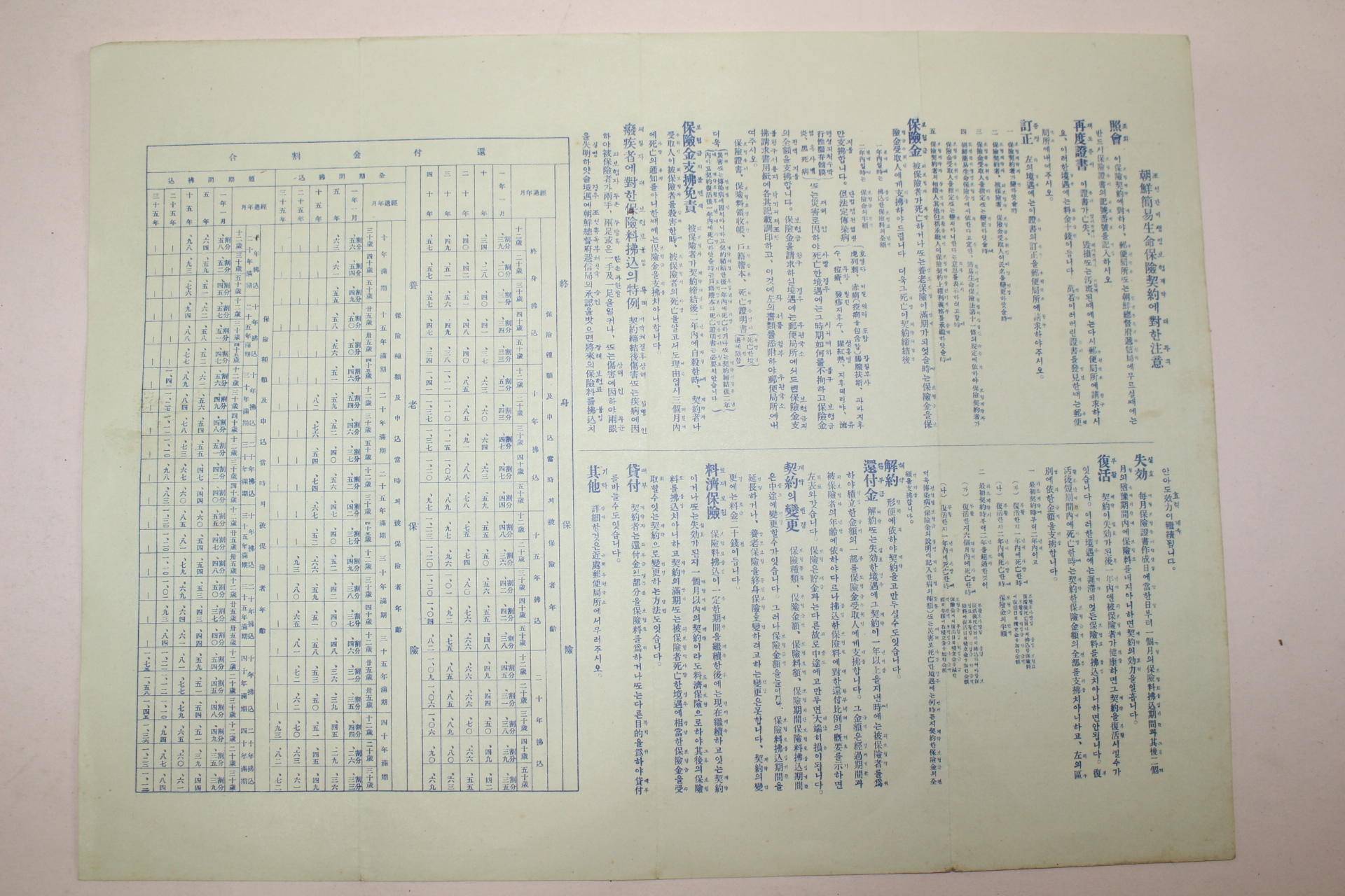 일제시기 조선간이생명보험계약에 대한 주의 안내문