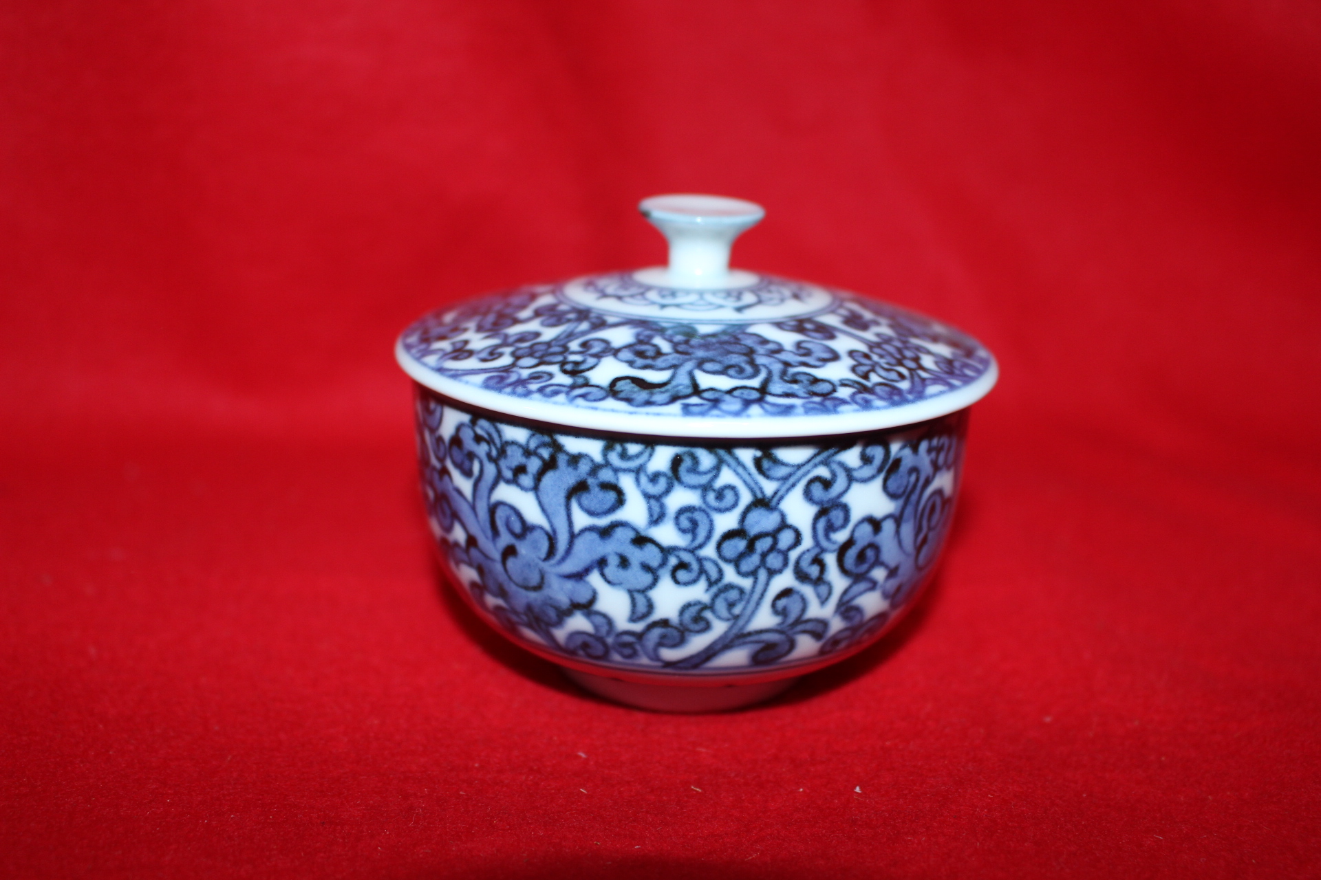 청화백자 화문 두껑있는잔 5점셋트