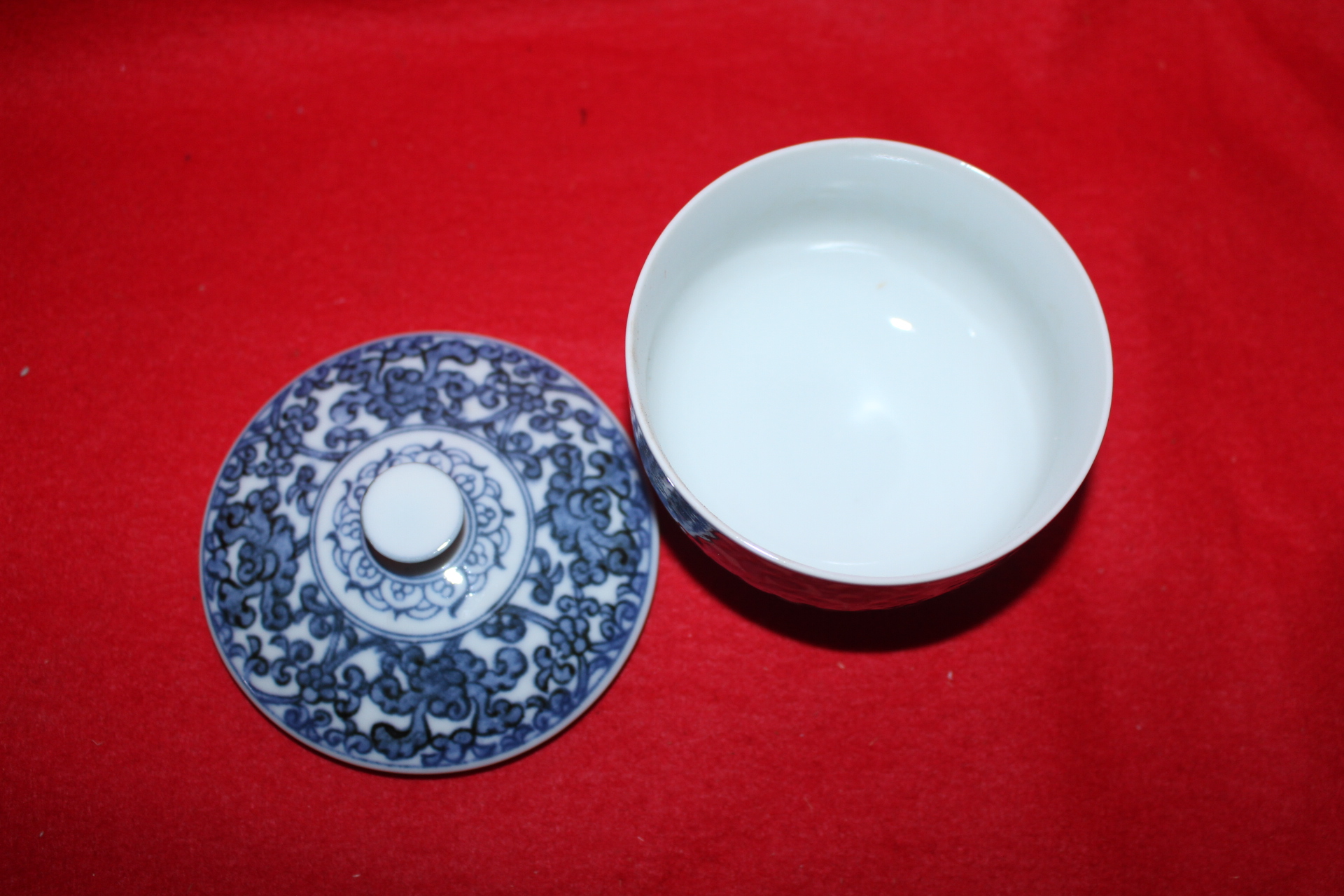 청화백자 화문 두껑있는잔 5점셋트