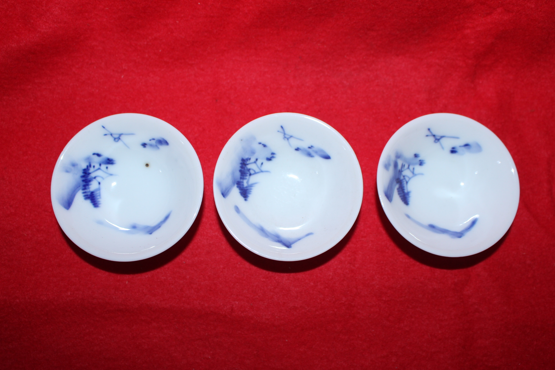 연대가좋은 청화백자산수문 잔 3점