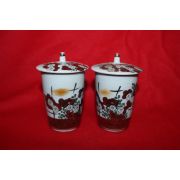 연대가좋은 구다니 진사백자금채화문 두껑있는잔 2점