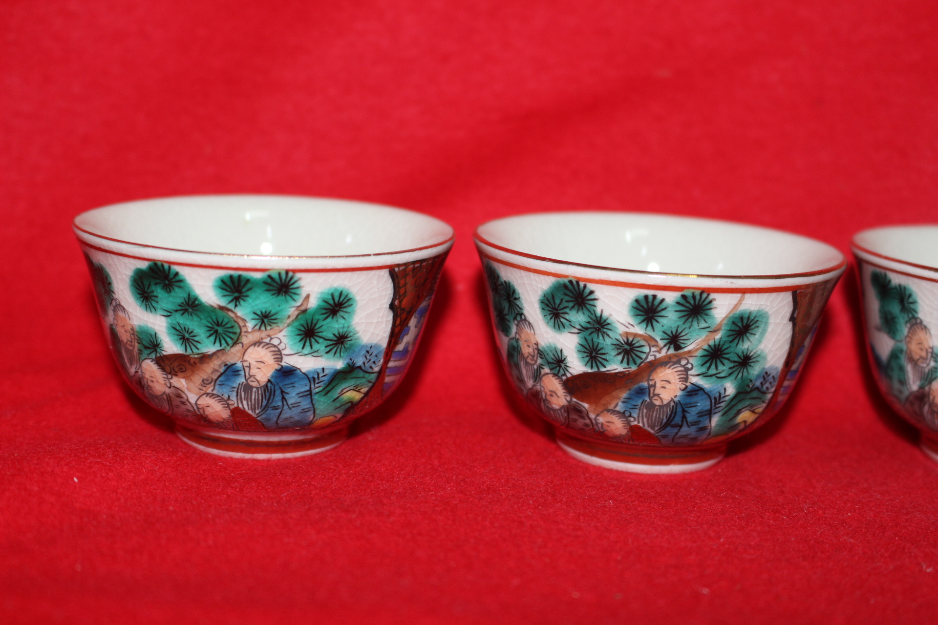 구다니 청화백자진사화문 잔 5점