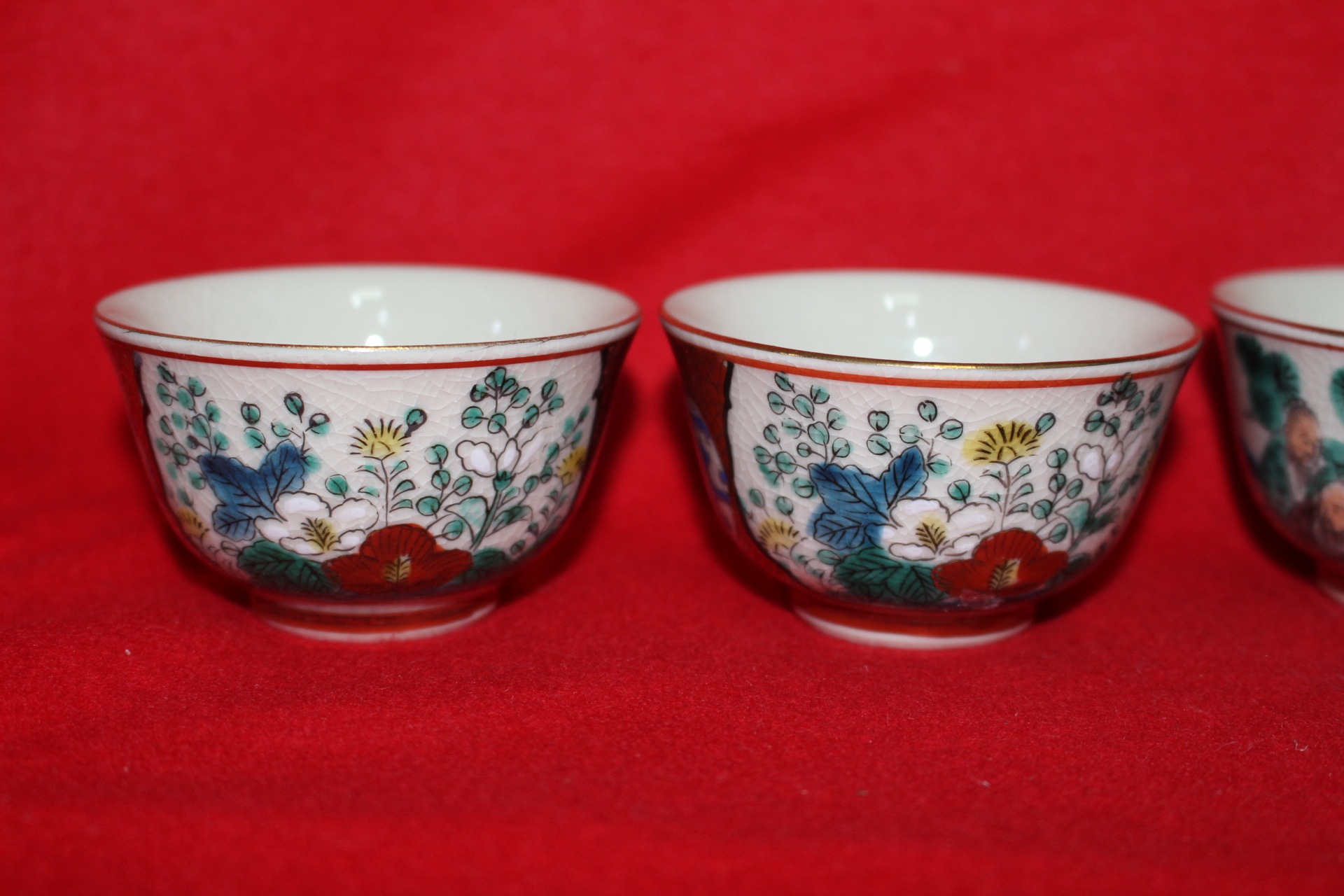 구다니 청화백자진사화문 잔 5점