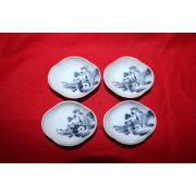 연대가좋은 이마리 청화백자산수문 화형완 4점