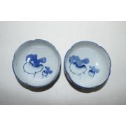 연대가좋은 청화백자 무우문 화형완 2점