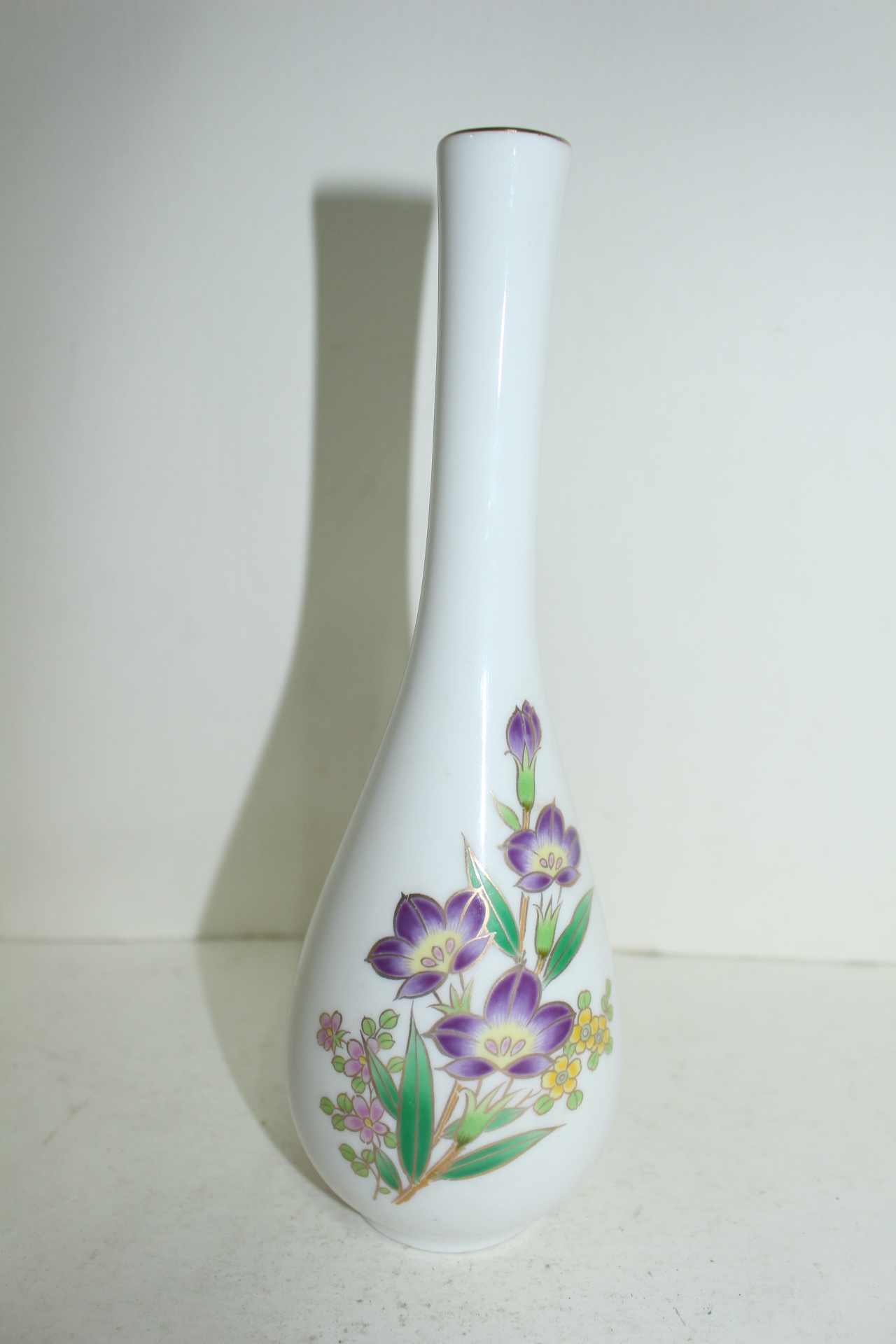 청화백자 진사금채화문 한송이 화병