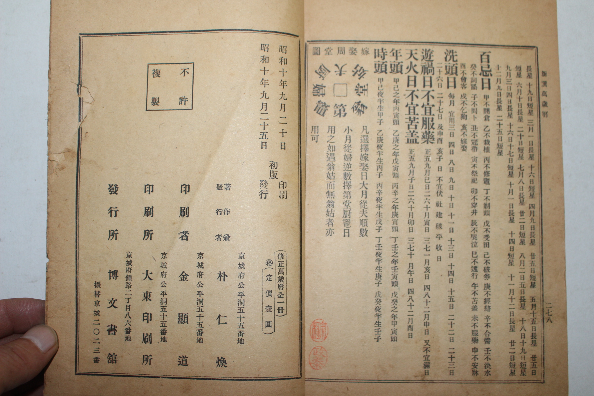 1935년(소화10년) 박인환(朴仁煥) 수정 신선만세력(新選萬歲曆)