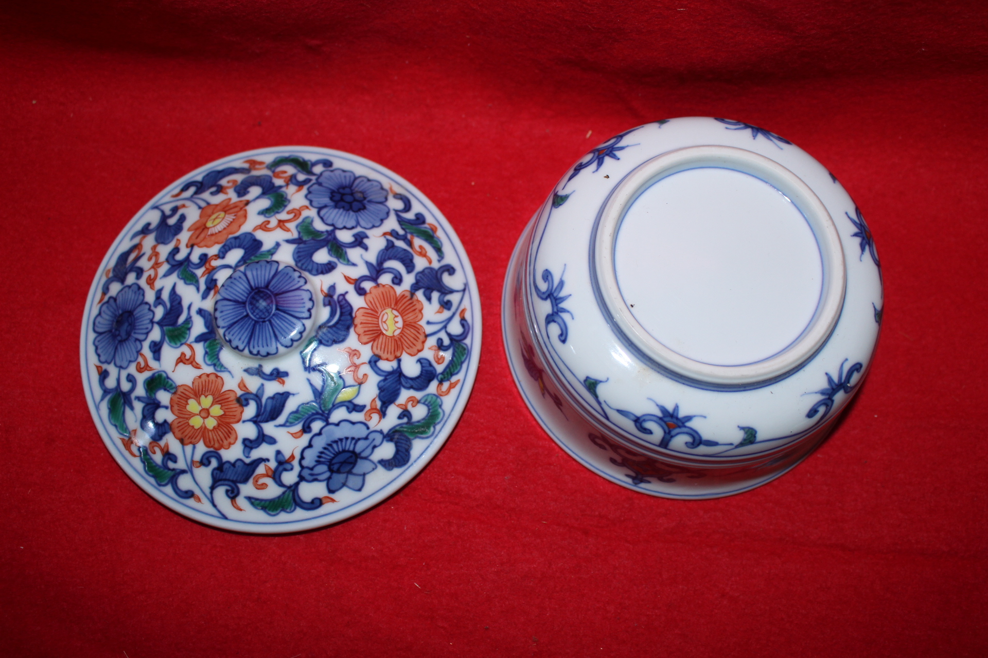 이마리 청화백자 진사화문합