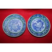 연대가좋은 외사기 청화백자 호랑이용문완 2점