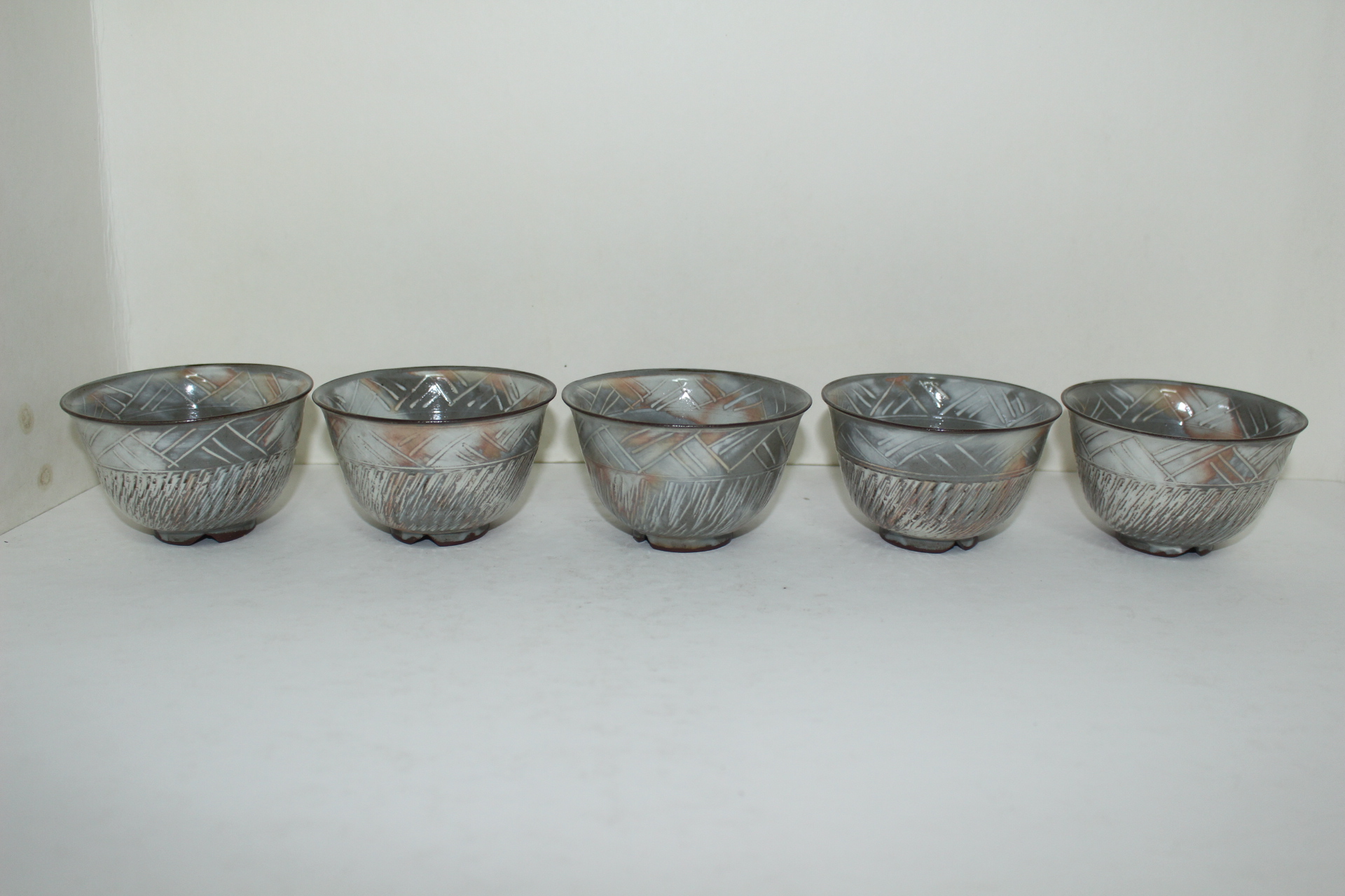 분청자 음각추상화문잔 5점