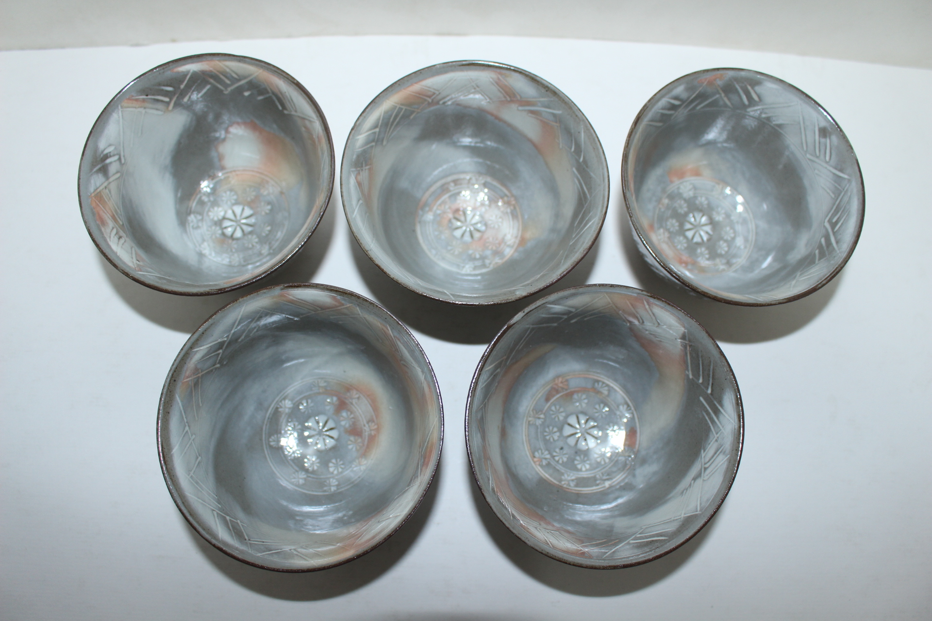 분청자 음각추상화문잔 5점