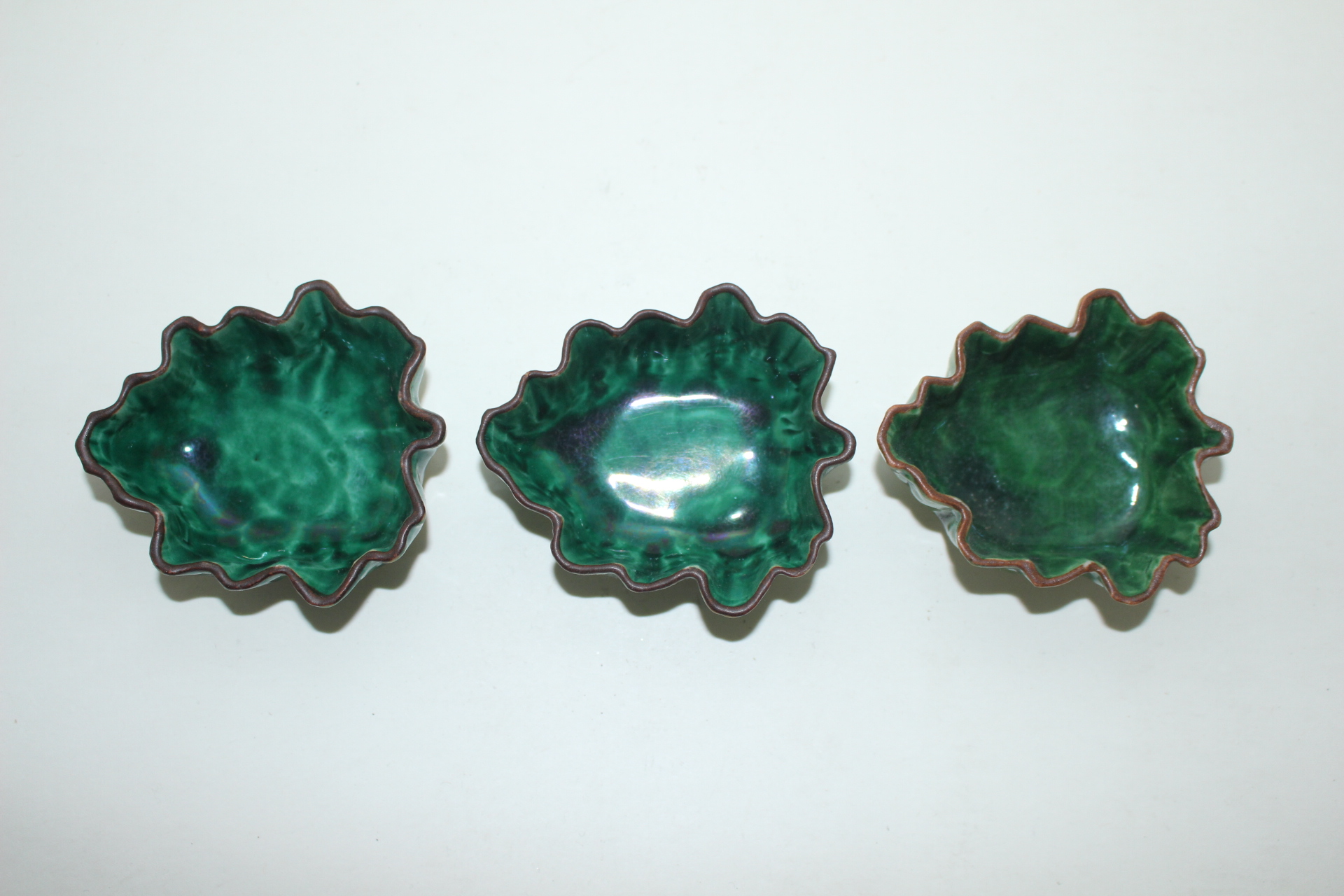 청록청자 나뭇잎형 완 3점