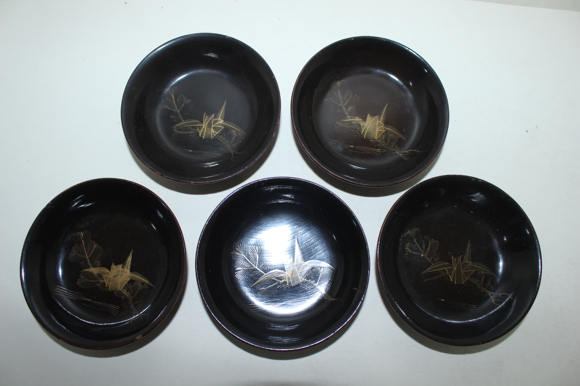 연대가좋은 나무에 금채학문그림이 있는 완 5점