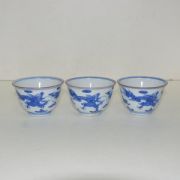 100년이상된 청화백자 화문잔 3점