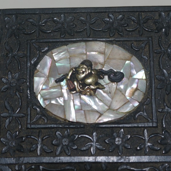 골동 흑단나무에 자개 청동신선상