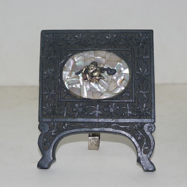 골동 흑단나무에 자개 청동신선상