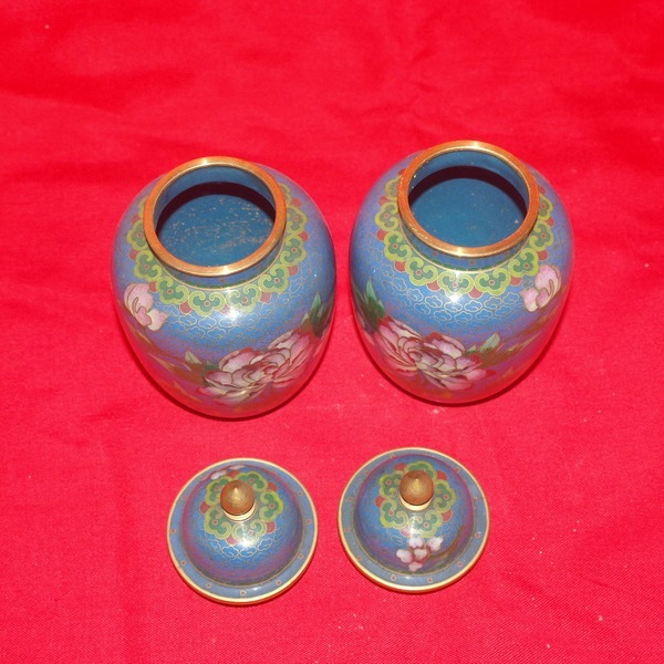 청동에 칠보화문 차호 2개1쌍